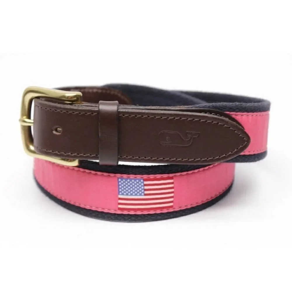 Vineyard Vines American Flag Leather Belt Size 30